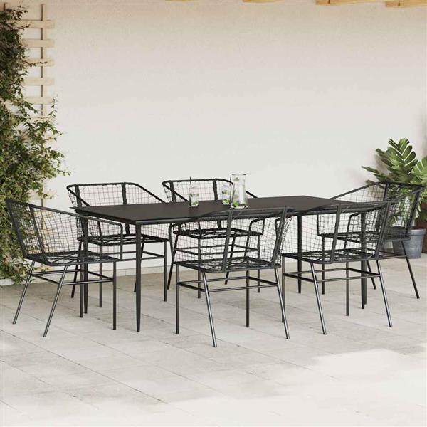 Grote foto vidaxl 7 delige tuinset poly rattan glas zwart tuin en terras tuinmeubelen