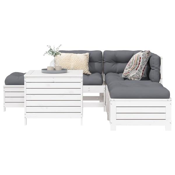 Grote foto vidaxl 6 delige loungeset massief grenenhout wit tuin en terras tuinmeubelen