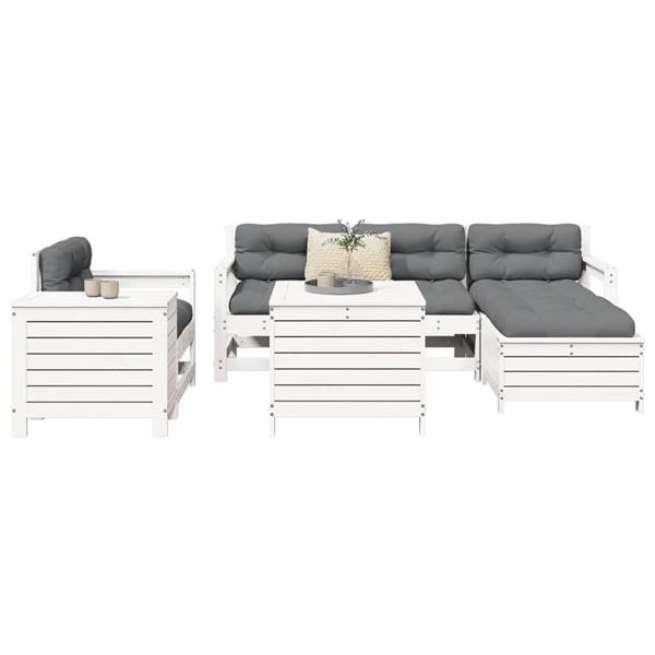 Grote foto vidaxl 7 delige loungeset massief grenenhout wit tuin en terras tuinmeubelen