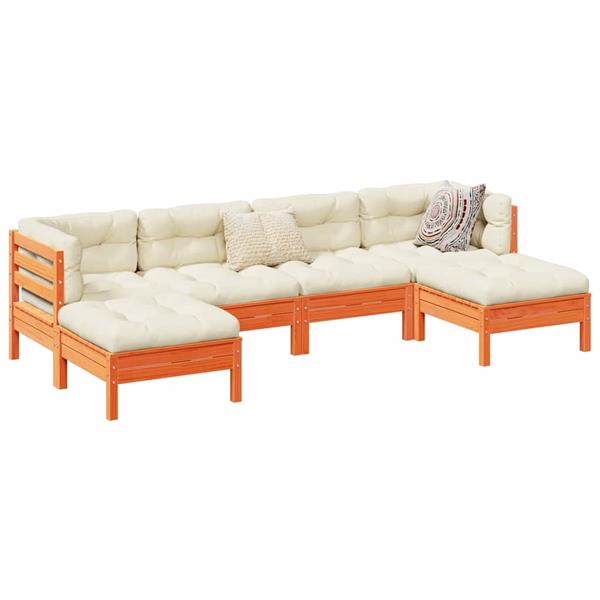 Grote foto vidaxl 6 delige loungeset met kussens massief grenenhout wasbruin tuin en terras tuinmeubelen