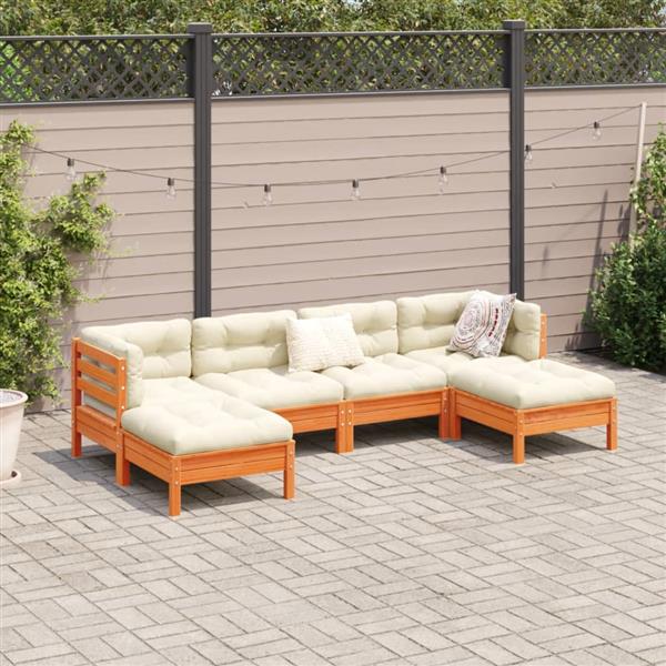 Grote foto vidaxl 6 delige loungeset met kussens massief grenenhout wasbruin tuin en terras tuinmeubelen