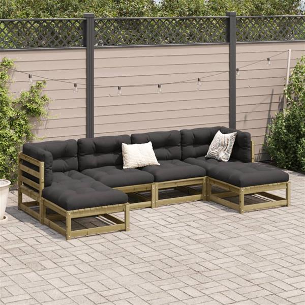 Grote foto vidaxl 6 delige loungeset met kussens ge mpregneerd grenenhout tuin en terras tuinmeubelen