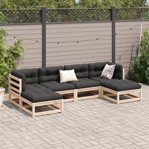 Grote foto vidaxl 6 delige loungeset met kussens massief grenenhout tuin en terras tuinmeubelen