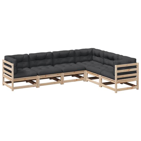 Grote foto vidaxl 6 delige loungeset met kussens massief grenenhout tuin en terras tuinmeubelen