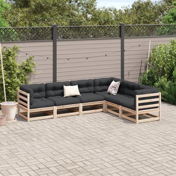 Grote foto vidaxl 6 delige loungeset met kussens massief grenenhout tuin en terras tuinmeubelen