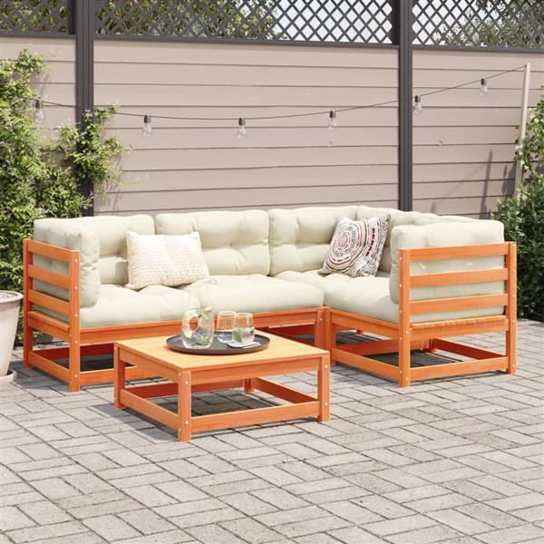 Grote foto vidaxl 5 delige loungeset met kussens massief grenenhout wasbruin tuin en terras tuinmeubelen