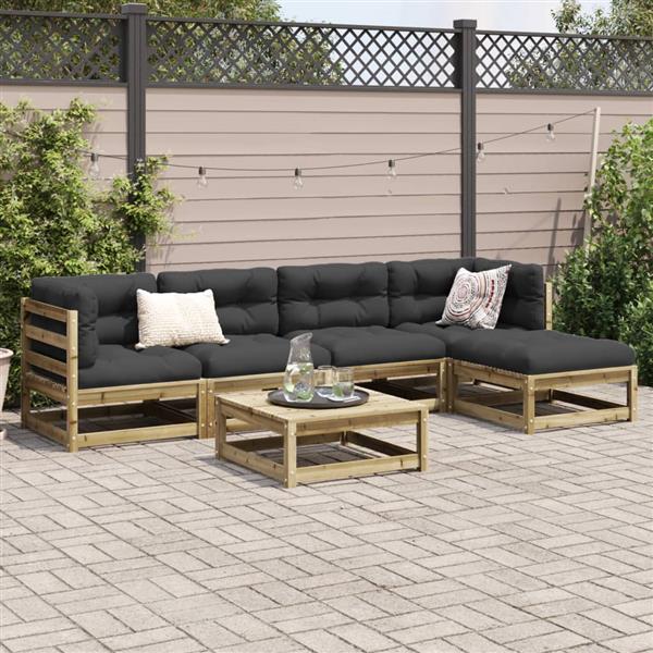 Grote foto vidaxl 6 delige loungeset met kussens ge mpregneerd grenenhout tuin en terras tuinmeubelen