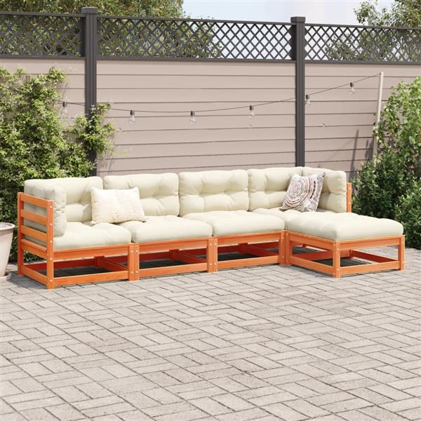 Grote foto vidaxl 5 delige loungeset met kussens massief grenenhout wasbruin tuin en terras tuinmeubelen