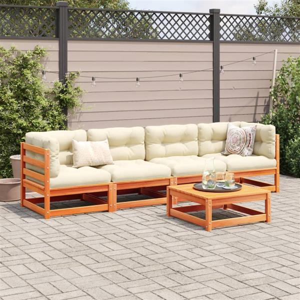 Grote foto vidaxl 5 delige loungeset met kussens massief grenenhout wasbruin tuin en terras tuinmeubelen