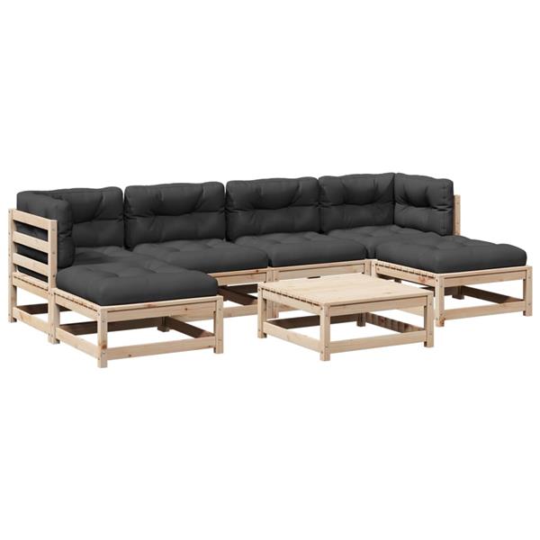 Grote foto vidaxl 7 delige loungeset met kussens massief grenenhout tuin en terras tuinmeubelen