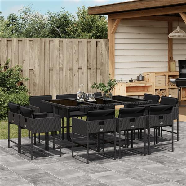 Grote foto vidaxl 11 delige tuinset met kussens poly rattan zwart tuin en terras tuinmeubelen
