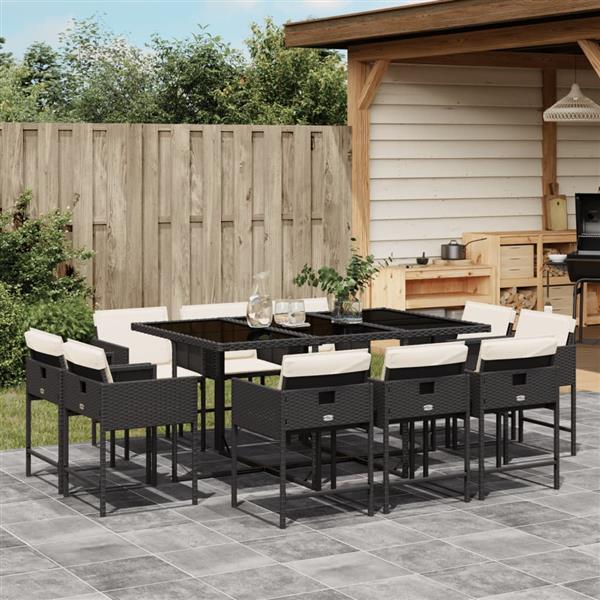 Grote foto vidaxl 11 delige tuinset met kussens poly rattan zwart tuin en terras tuinmeubelen