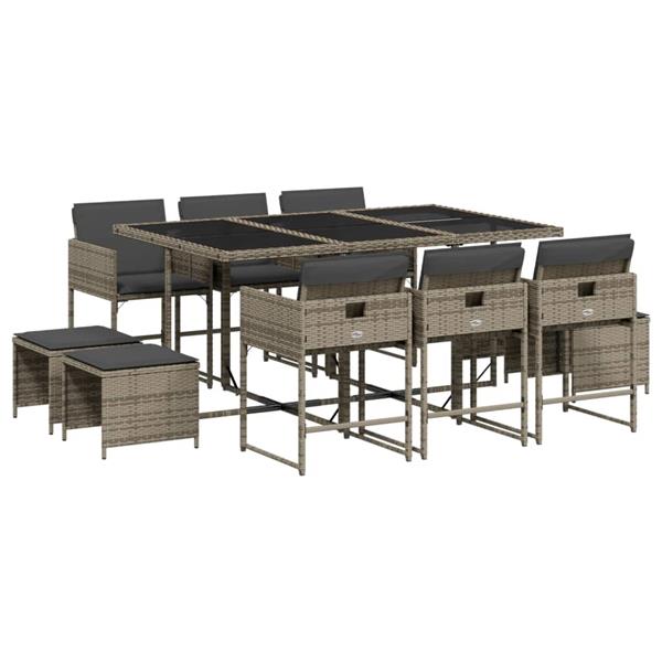 Grote foto vidaxl 11 delige tuinset met kussens poly rattan grijs tuin en terras tuinmeubelen