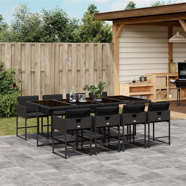 Grote foto vidaxl 9 delige tuinset poly rattan zwart tuin en terras tuinmeubelen