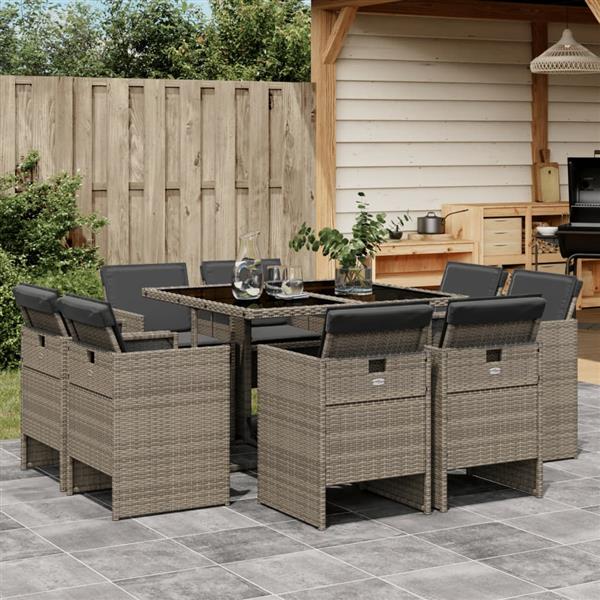 Grote foto vidaxl 9 delige tuinset met kussens poly rattan grijs tuin en terras tuinmeubelen