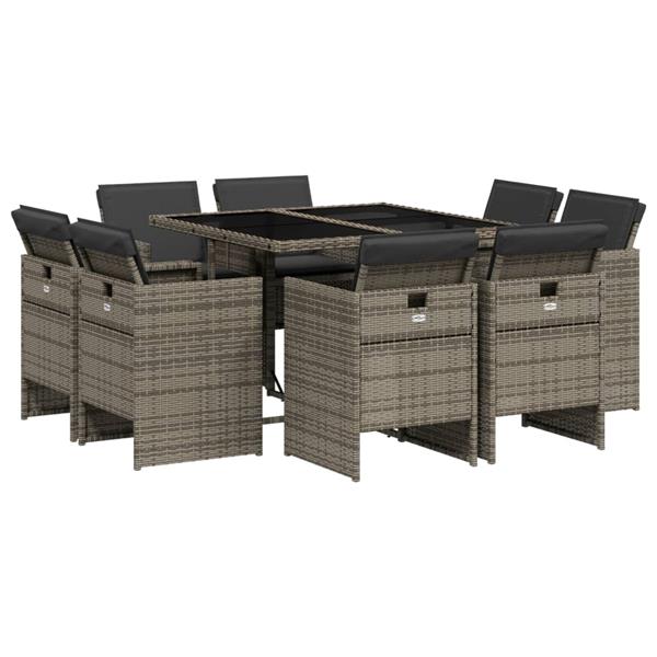 Grote foto vidaxl 9 delige tuinset met kussens poly rattan grijs tuin en terras tuinmeubelen
