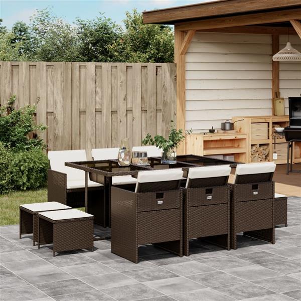 Grote foto vidaxl 11 delige tuinset met kussens poly rattan bruin tuin en terras tuinmeubelen