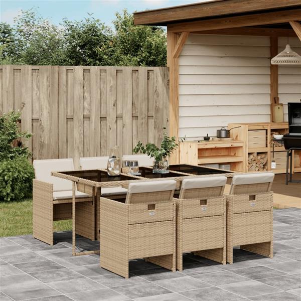 Grote foto vidaxl 7 delige tuinset met kussens poly rattan beige tuin en terras tuinmeubelen