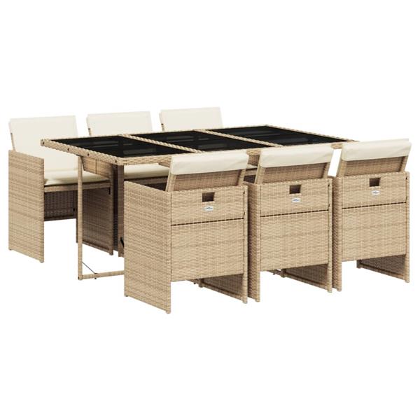 Grote foto vidaxl 7 delige tuinset met kussens poly rattan beige tuin en terras tuinmeubelen