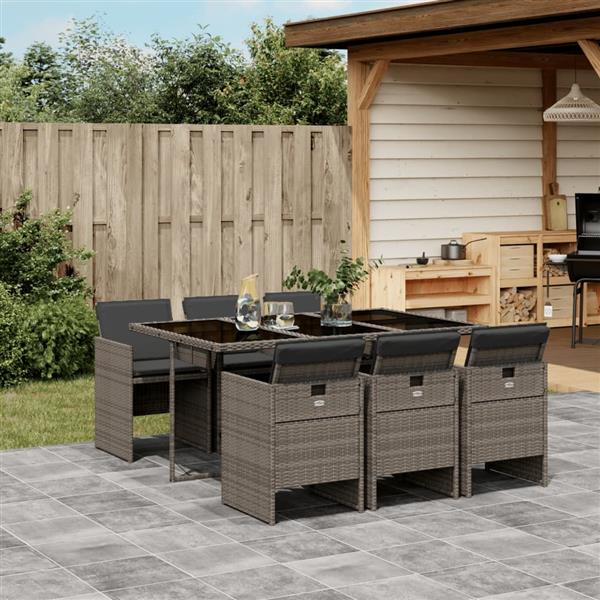 Grote foto vidaxl 7 delige tuinset met kussens poly rattan grijs tuin en terras tuinmeubelen