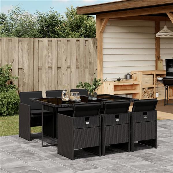 Grote foto vidaxl 7 delige tuinset met kussens poly rattan zwart tuin en terras tuinmeubelen