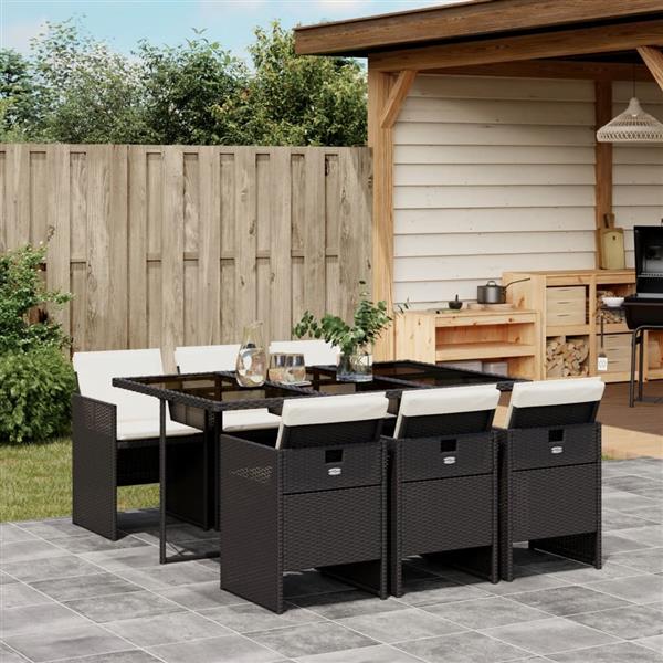 Grote foto vidaxl 7 delige tuinset met kussens poly rattan zwart tuin en terras tuinmeubelen
