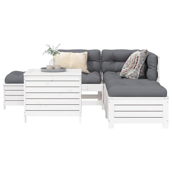 Grote foto vidaxl 6 delige loungeset massief grenenhout wit tuin en terras tuinmeubelen
