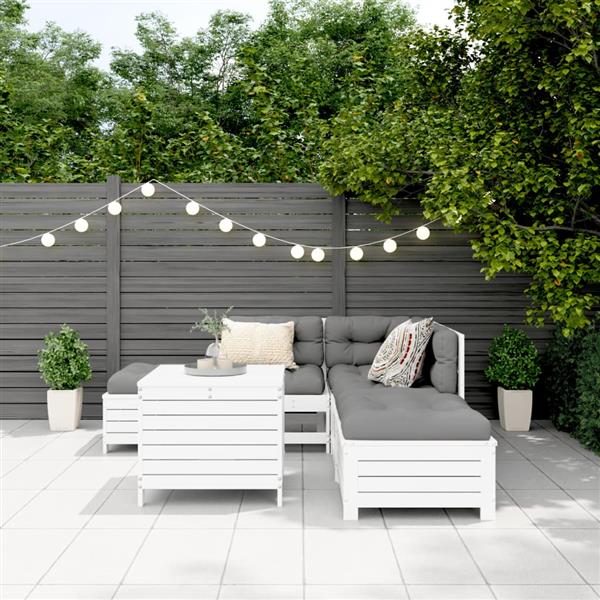 Grote foto vidaxl 6 delige loungeset massief grenenhout wit tuin en terras tuinmeubelen