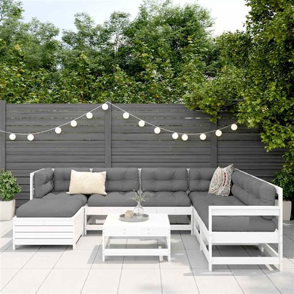 Grote foto vidaxl 8 delige loungeset massief grenenhout wit tuin en terras tuinmeubelen