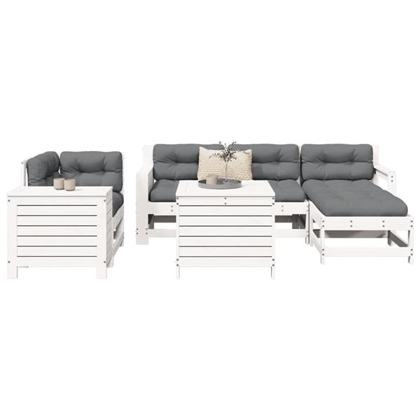 Grote foto vidaxl 7 delige loungeset massief grenenhout wit tuin en terras tuinmeubelen