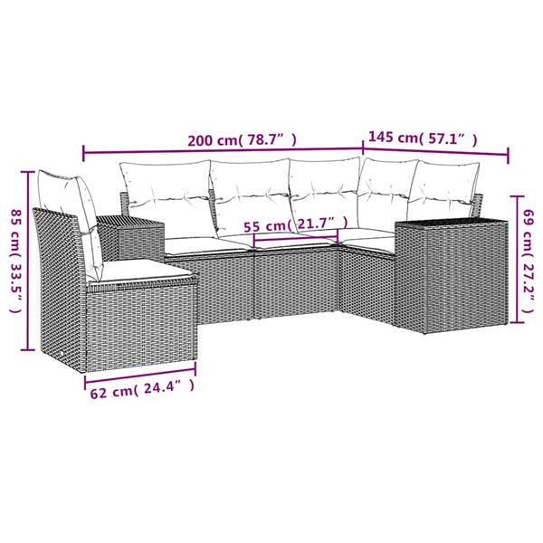 Grote foto vidaxl 5 delige loungeset met kussens poly rattan lichtgrijs tuin en terras tuinmeubelen