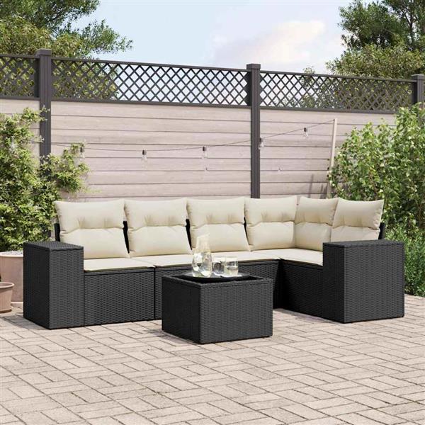 Grote foto vidaxl 6 delige loungeset met kussens poly rattan zwart tuin en terras tuinmeubelen
