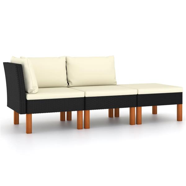 Grote foto vidaxl 3 delige loungeset poly rattan en massief eucalyptushout tuin en terras tuinmeubelen