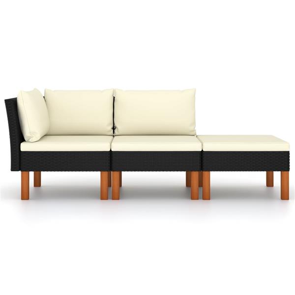 Grote foto vidaxl 3 delige loungeset poly rattan en massief eucalyptushout tuin en terras tuinmeubelen