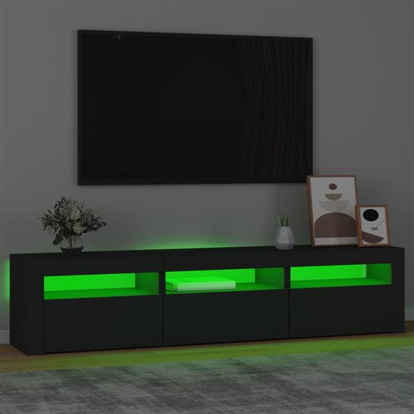 Grote foto vidaxl tv meubel met led verlichting 180x35x40 cm zwart huis en inrichting overige