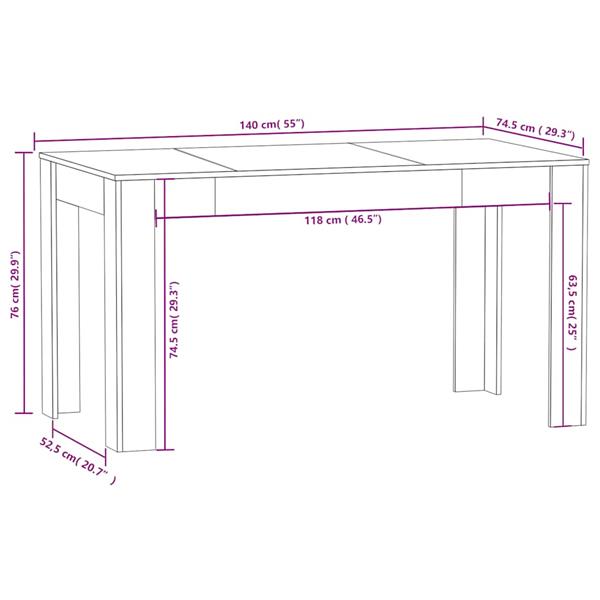 Grote foto vidaxl eettafel 140x74 5x76 cm bewerkt hout grijs sonoma eikenkleurig huis en inrichting eettafels