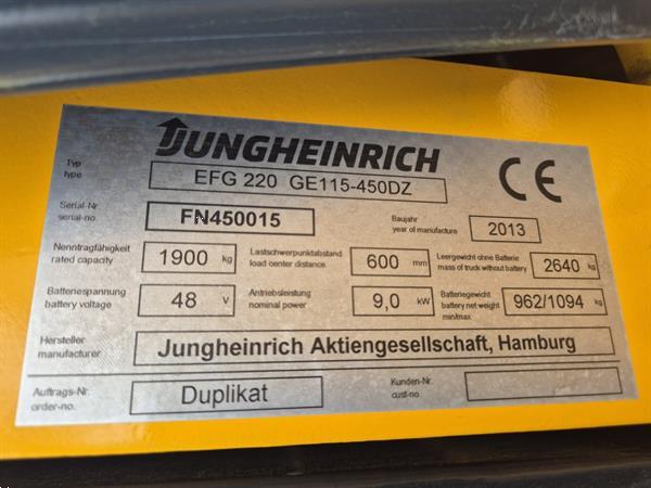 Grote foto jungheinrich efg220 2 ton 3 wieler elektrisch mast 3f450 3074 uur. agrarisch heftrucks