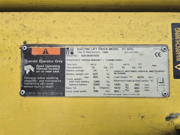 Grote foto hyster a1.50xl 3 wieler mast 3f487 1629 uur. agrarisch heftrucks