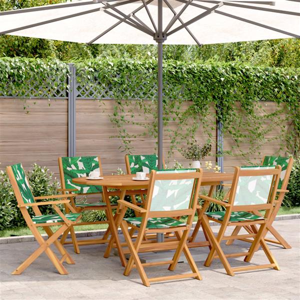 Grote foto vidaxl 7 delige tuinset bladpatroon stof en massief hout tuin en terras tuinmeubelen