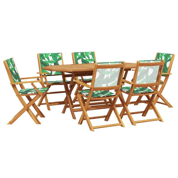 Grote foto vidaxl 7 delige tuinset bladpatroon stof en massief hout tuin en terras tuinmeubelen