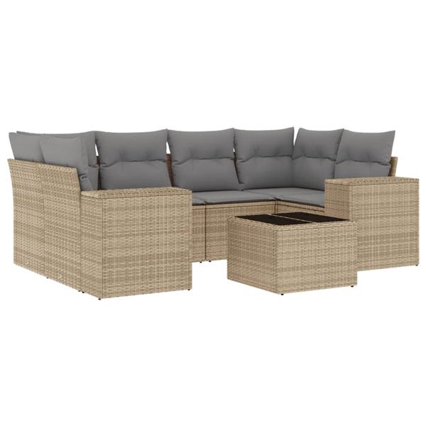 Grote foto vidaxl 7 delige loungeset met kussens poly rattan beige tuin en terras tuinmeubelen