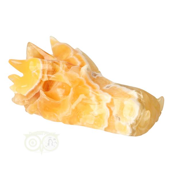 Grote foto oranje calciet draken schedel 822 gram verzamelen overige verzamelingen