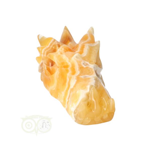 Grote foto oranje calciet draken schedel 822 gram verzamelen overige verzamelingen