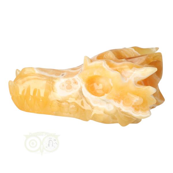 Grote foto oranje calciet draken schedel 822 gram verzamelen overige verzamelingen