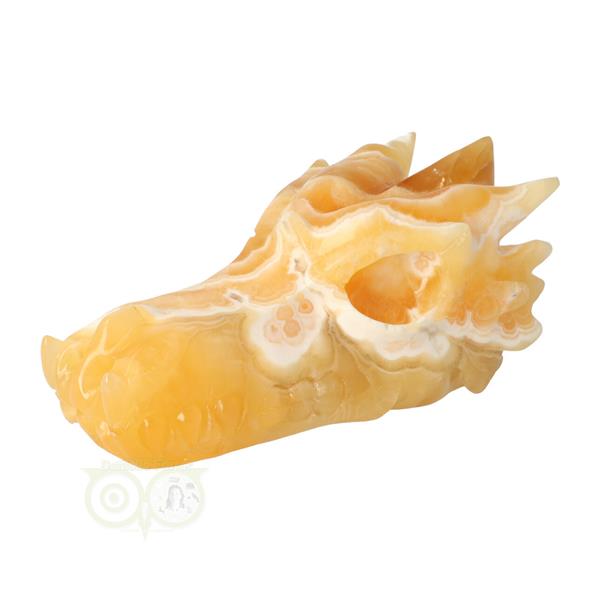 Grote foto oranje calciet draken schedel 822 gram verzamelen overige verzamelingen
