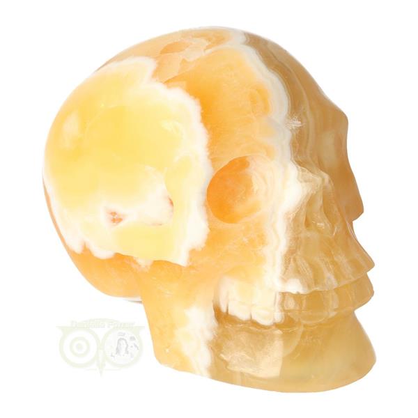 Grote foto oranje calciet schedel 438 gram verzamelen overige verzamelingen