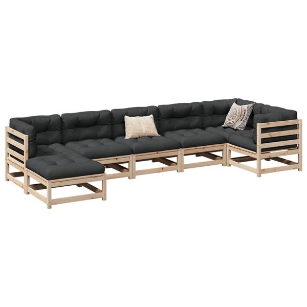 Grote foto vidaxl 7 delige loungeset met kussens massief grenenhout tuin en terras tuinmeubelen