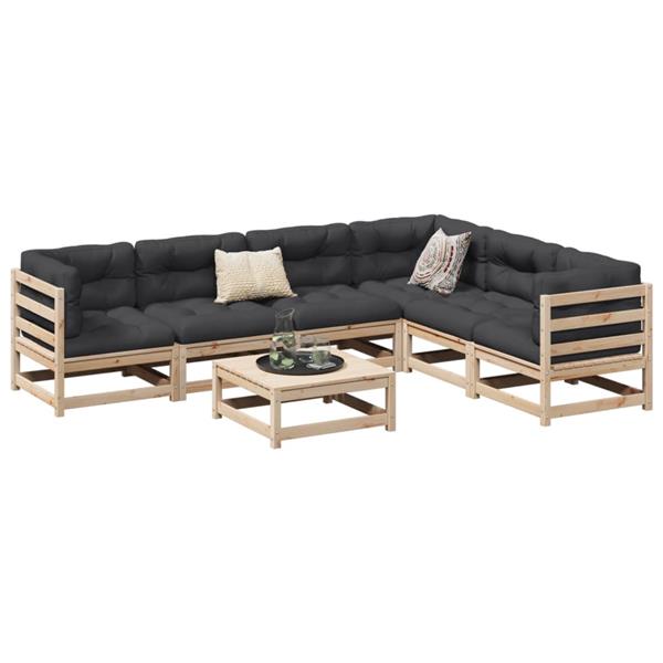 Grote foto vidaxl 7 delige loungeset met kussens massief grenenhout tuin en terras tuinmeubelen
