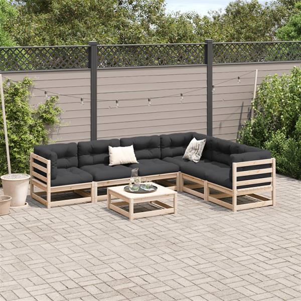 Grote foto vidaxl 7 delige loungeset met kussens massief grenenhout tuin en terras tuinmeubelen