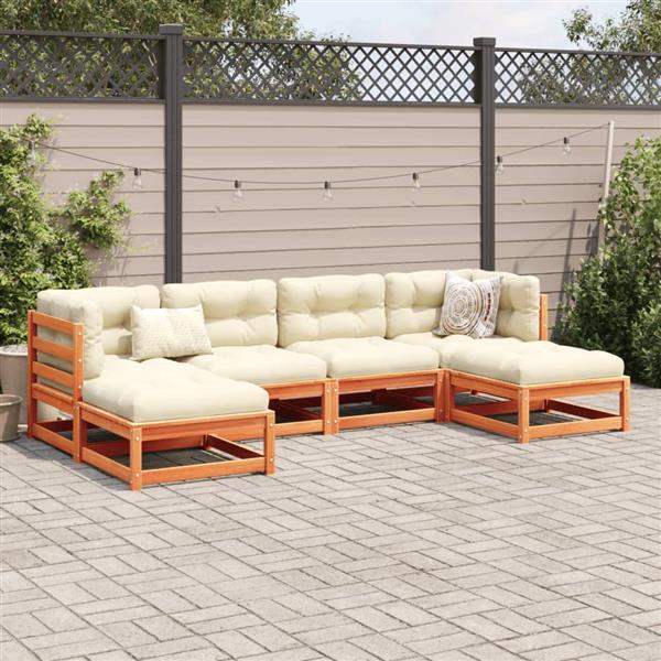 Grote foto vidaxl 6 delige loungeset met kussens massief grenenhout wasbruin tuin en terras tuinmeubelen
